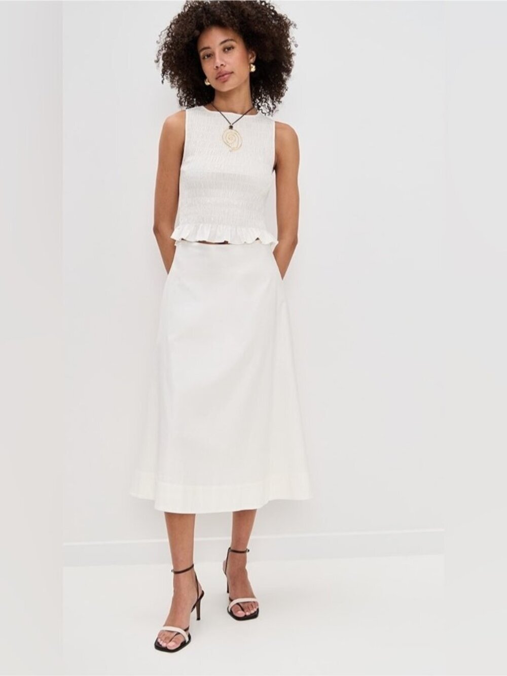 NEW Reformation Laguna Two Piece Matching Midi Skirt Set White | US 4 UK 8 - Picture 2 of 15